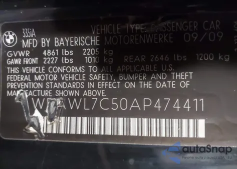 2010 BMW 335I from USA, damaged, VIN WBAWL7C50AP474411